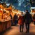 Enjoying Christmas Market, a couple walking near stalls